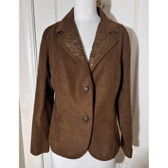 Susan Graver Jacket Womens M Faux Suede Fabric Studded Blazer 2 Button - Picture 1 of 10